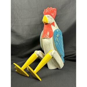 Fabulous Folk Art Carved Hinged & Jointed Wood Shelf Sitter Rooster